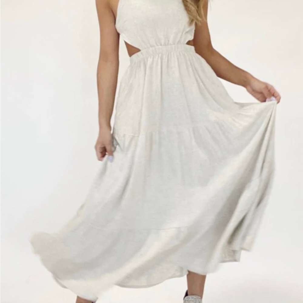 Neutral Maxi Dress with Side and Back Cutouts